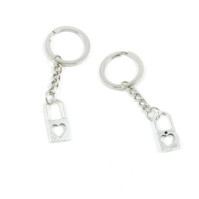 50 PCS Antique Silver Keyrings Keychains Key Ring Chains Tags Clasps Y8EU8 Lock of Love