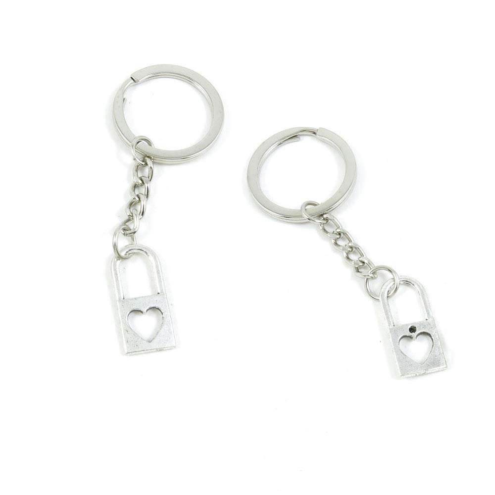 50 PCS Antique Silver Keyrings Keychains Key Ring Chains Tags Clasps Y8EU8 Lock of Love