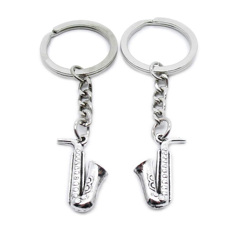 20 Items Metal Keychain Keyring Key Tags Chains Rings Jewelry Bag Charms MX2G3 Saxophone