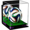 Better Display Cases Acrylic Mini - Miniature (not Full Size) Soccer Ball Display Case with Mirror Case, Purple Risers, Wall Mount and Turf Base (B03/A015) view 1