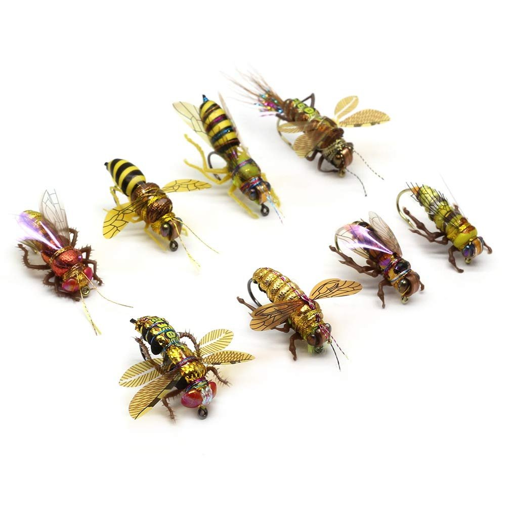 Fly Fishing Flies Realistic Dry Wet Nymph Trout Flies Hand Tie Lures Kits 12/26/48 Pcs (3-Hornet kit 12pcs)