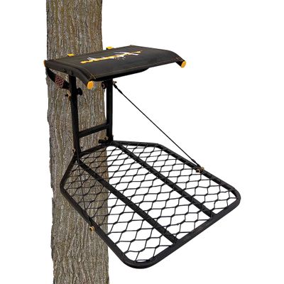 MUDDY The Boss 1 Person Hang On Tree Stand, Deer Hunting Stand with Silent Straps, FlexTek Seat and Wide Stance Platform, Black