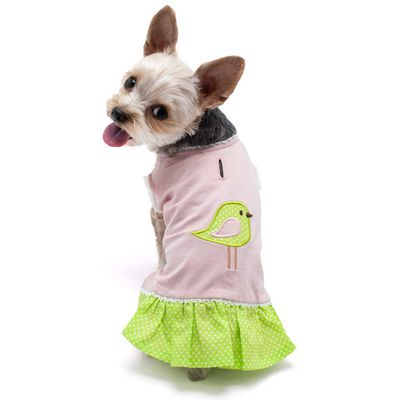 Little Birdy Dog Dress (Pink & Green) (XS)