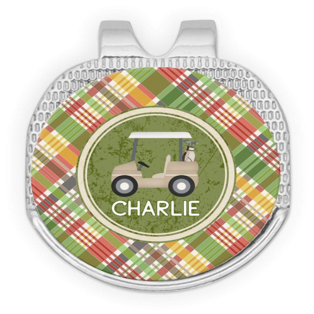 YouCustomizeIt Personalized Golfer's Plaid Golf Ball Marker - Hat Clip - Silver