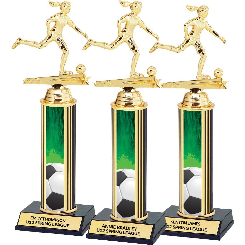 DINN BROS Set of 3 - Soccer Trophies with Free Engraving - Girls - 10 inch