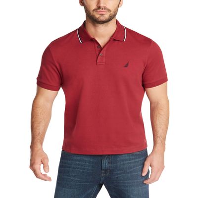 Nautica Men's Classic Fit Short Sleeve Dual Tipped Collar Polo Shirt Shirt, -Burgundy, Large