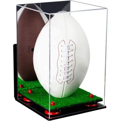 Football Display Case, Durable Clear Display Case with Mirror & Truf Base, Wall MountedCase for Full Size Footballs, Sports Memorabilia, Collectibles, Keepsakes, Autographed Balls Items (A060-RR)