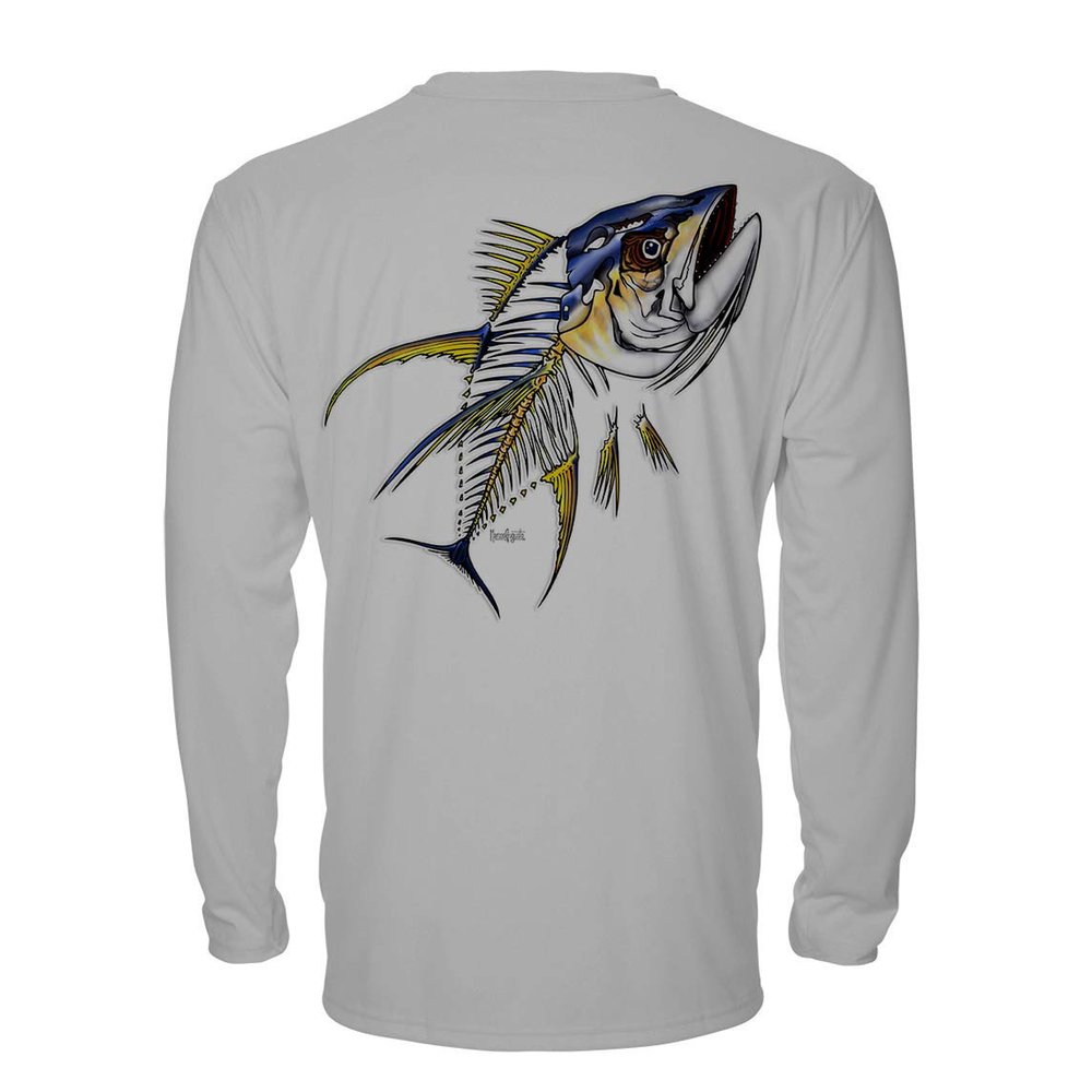 Denali Performance Men's UPF 50+ ProtectUV Long Sleeve T-Shirt - Yellowfin Tuna Design by Marcos Augusto, 2XL Grey