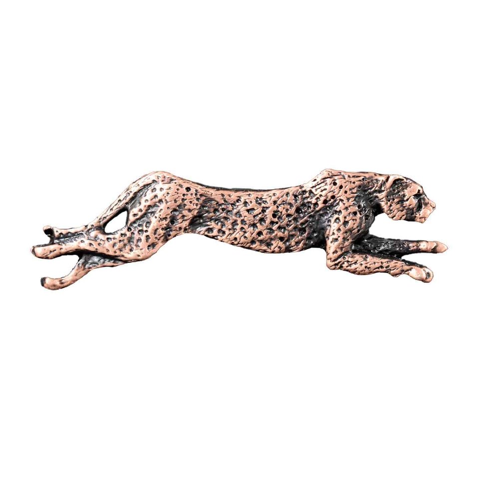 Running Cheetah Pin, Very Large, Copper Plated, MC116, 2 Inches, Handmade in The USA, Realistic, Big Cat, African, Safari, Hat Pin, Lapel Pins, Brooch, Gift, Over 3100 Wildlife Designs.