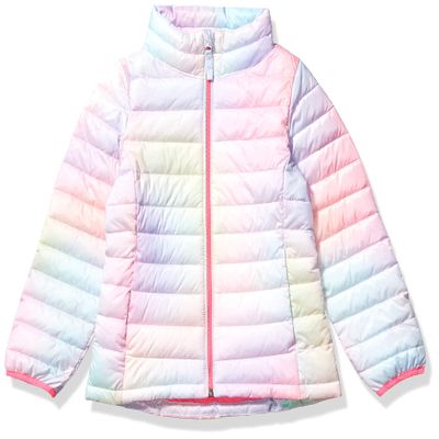 Amazon Essentials Toddler Girls' Lightweight Water-Resistant Packable Mock Puffer Jacket, Pink Ombre, 2T