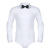 YEAHDOR Men's Long Sleeve Zipper Front Romper Dance Shirt One-piece Bowtie Leotard White Medium view 1