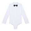 YEAHDOR Men's Long Sleeve Zipper Front Romper Dance Shirt One-piece Bowtie Leotard White Medium view 3