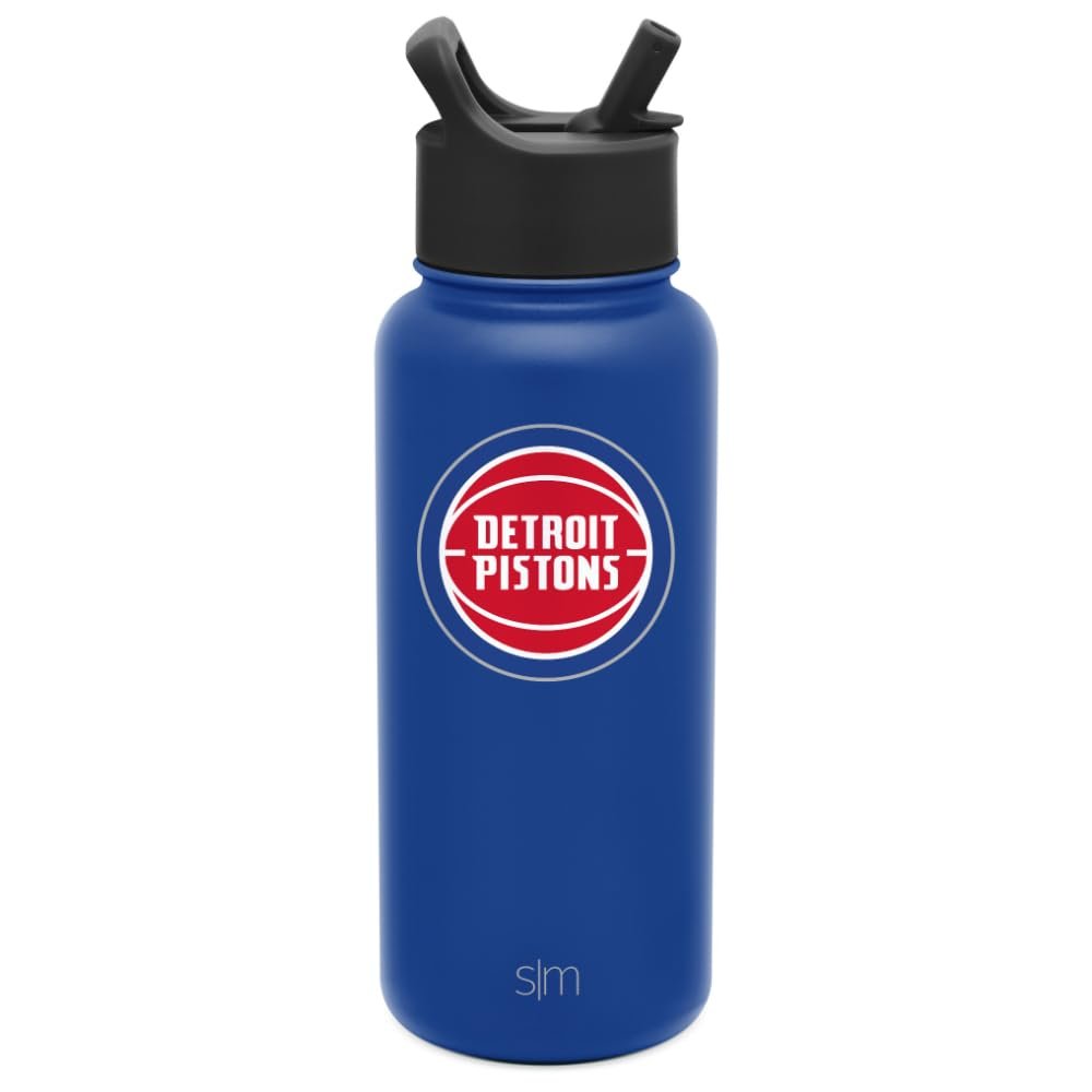 Simple Modern Officially Licensed NBA Detroit Pistons Water Bottle with Straw Lid | Vacuum Insulated Stainless Steel 32oz Thermos | Summit Collection | Detroit Pistons