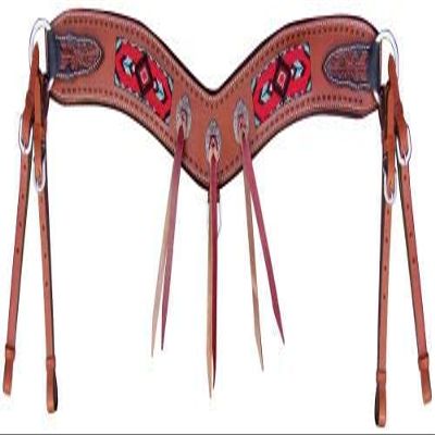 Showman Leather Tripping Collar w/Red & Teal Beaded Navajo Design