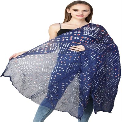 Exotic India Dupatta from Jodhpur with Tie-dye Print - Color Dazzling Blue