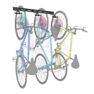 Koova USA-Made Garage Wall Mount Bike Rack for 2, 3 or 6 Bicycles | Wide Hooks Fit Regular and Fat Tire Bikes | Includes Helmet Storage | Easy to Install | Powder Coated Black Metal