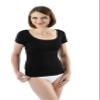 ALBERT KREUZ Women's Short Sleeve Undershirt with Extra Wide and deep Scoop Neck for Broad Shoulders - Stretch Cotton Black XL view 2