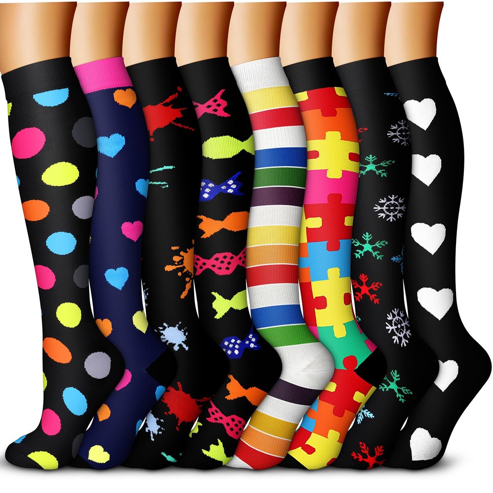 QUXIANG Copper Compression Socks for Women & Men Circulation (8 Pairs) - Best for Running Athletic Cycling - 15-20 mmHg (S/M,Multi 08)