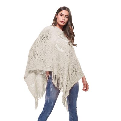 JJ-GOGO Poncho Coat For Women-Ladies Women Knitting Crochet Wings Bat Sweater Tassels Wrap Coat Shawl Poncho(XL) Off-White