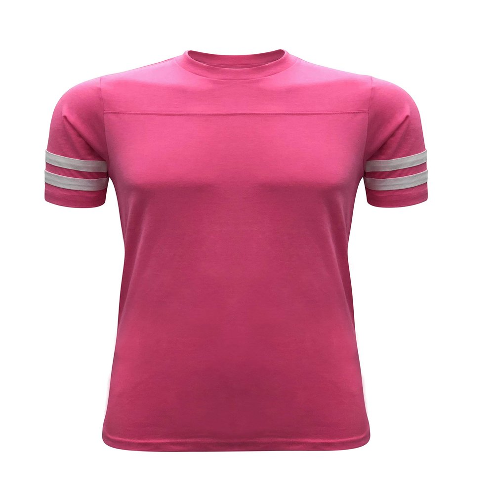 ILTEX Adult & Kids Sportswear Athlete Jersey | Crew Neck and Short Sleeve Stripes T-Shirt | Two Contrast Colors Stripes with Pure Cotton and Polyester (Pink, 6T)