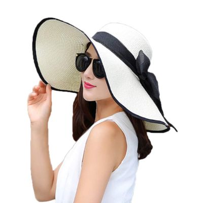 Beach Floppy Sun Hat UV Protection Fedora Wide Brim Fishing Summer Hat for Girls White/Black