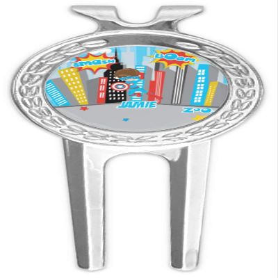 YouCustomizeIt Personalized Superhero in The City Golf Divot Tool & Ball Marker
