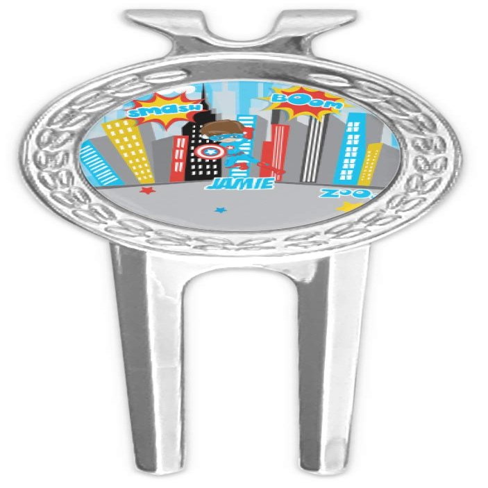 YouCustomizeIt Personalized Superhero in The City Golf Divot Tool & Ball Marker