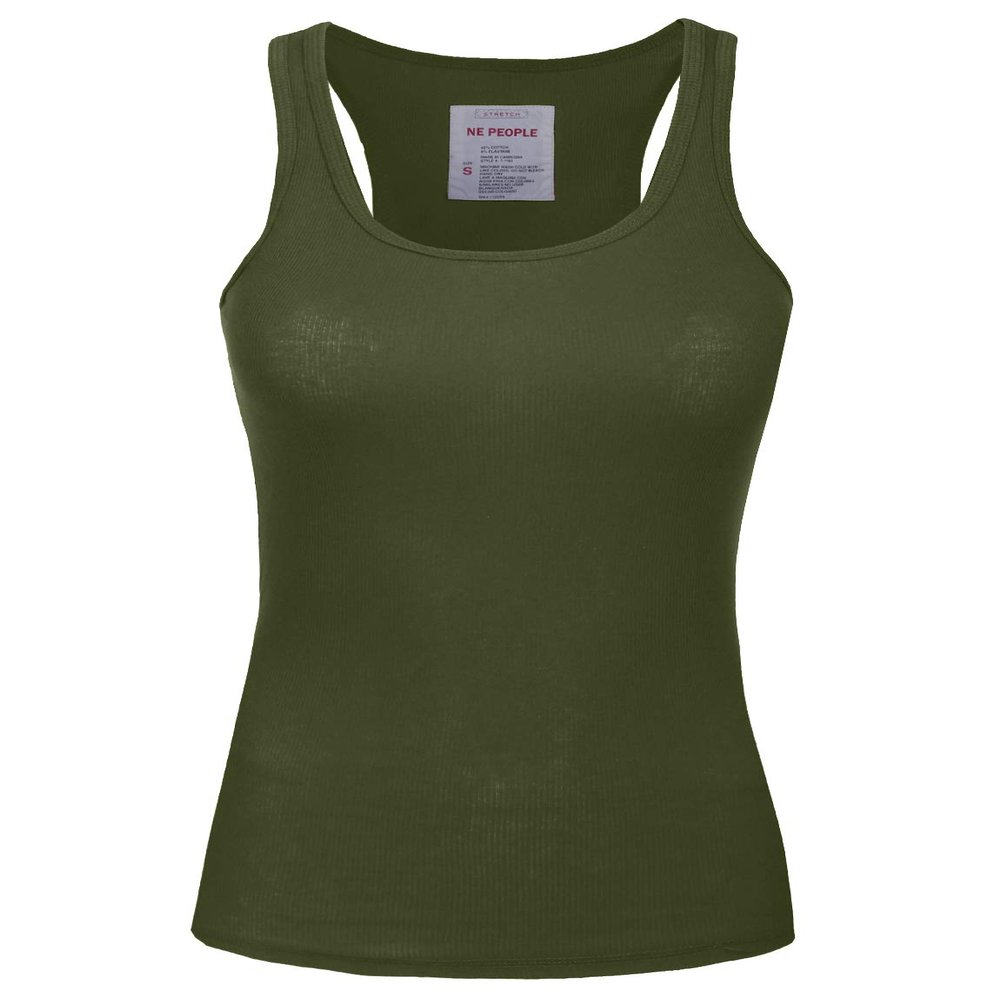 NE PEOPLE Womens Tank Top Sleeveless Racerback Basic Stretch Comfy Slim Fitted Ribbed Knit Tops T Shirt NEWT386 Army Green XL