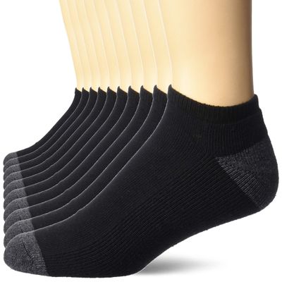 Amazon Essentials Men's Performance Cotton Cushioned Breathable Athletic No-Show Sports Socks, 10 Pairs, Black, 13-15