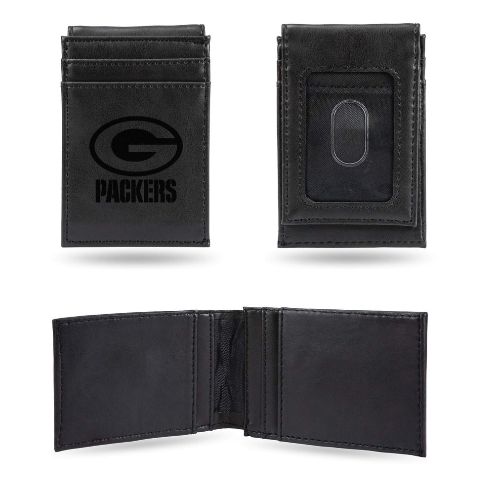 Rico Industries Laser Engraved Front Pocket Wallet, Green Bay Packers, Black, 2.75 x 4-inches