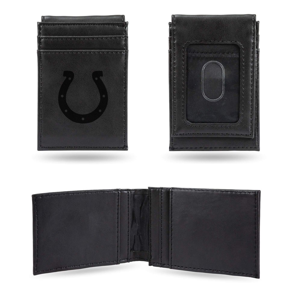 Rico Industries Laser Engraved Front Pocket Wallet, Indianapolis Colts, Black, 2.75" x 4"
