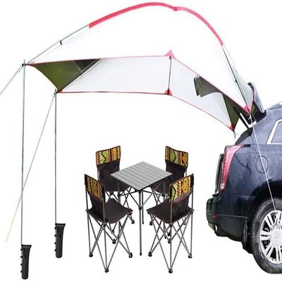 PlayDo Waterproof Teardrop Trailer Awning Portable Car SUV Awning Tent Sun Shelter Canopy for Camping 4 Persons (White/Green)