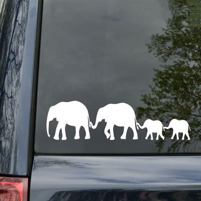 Black | Elephant Family 14w x 3h inches Vinyl Decal | Family of 4 Kids Parents Mom Dad Children | Die Cut Sticker