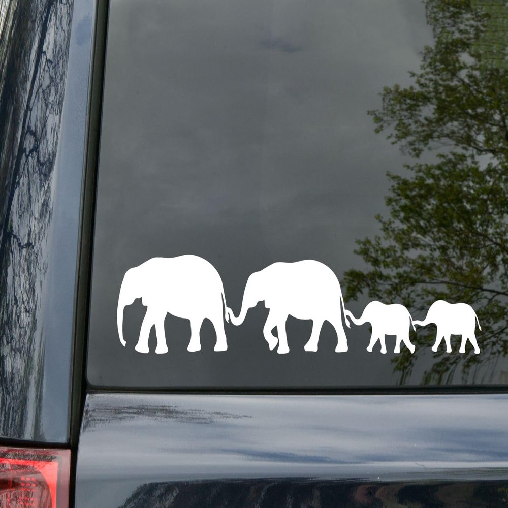 Black | Elephant Family 14w x 3h inches Vinyl Decal | Family of 4 Kids Parents Mom Dad Children | Die Cut Sticker