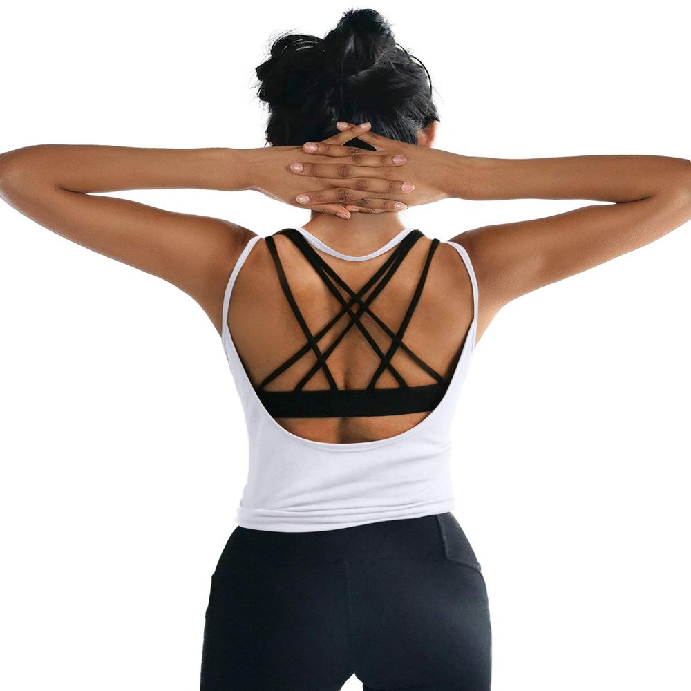 OYANUS Womens Summer Workout Tops Sexy Backless Yoga Shirts Open Back Activewear Running Sports Gym Tank Tops White XL