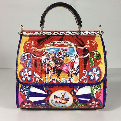 Nal Sur Luxury Italy Brand Ethnic Flower Print Bag Leather Lady Handbag Women's Colorful Shoulder Bag