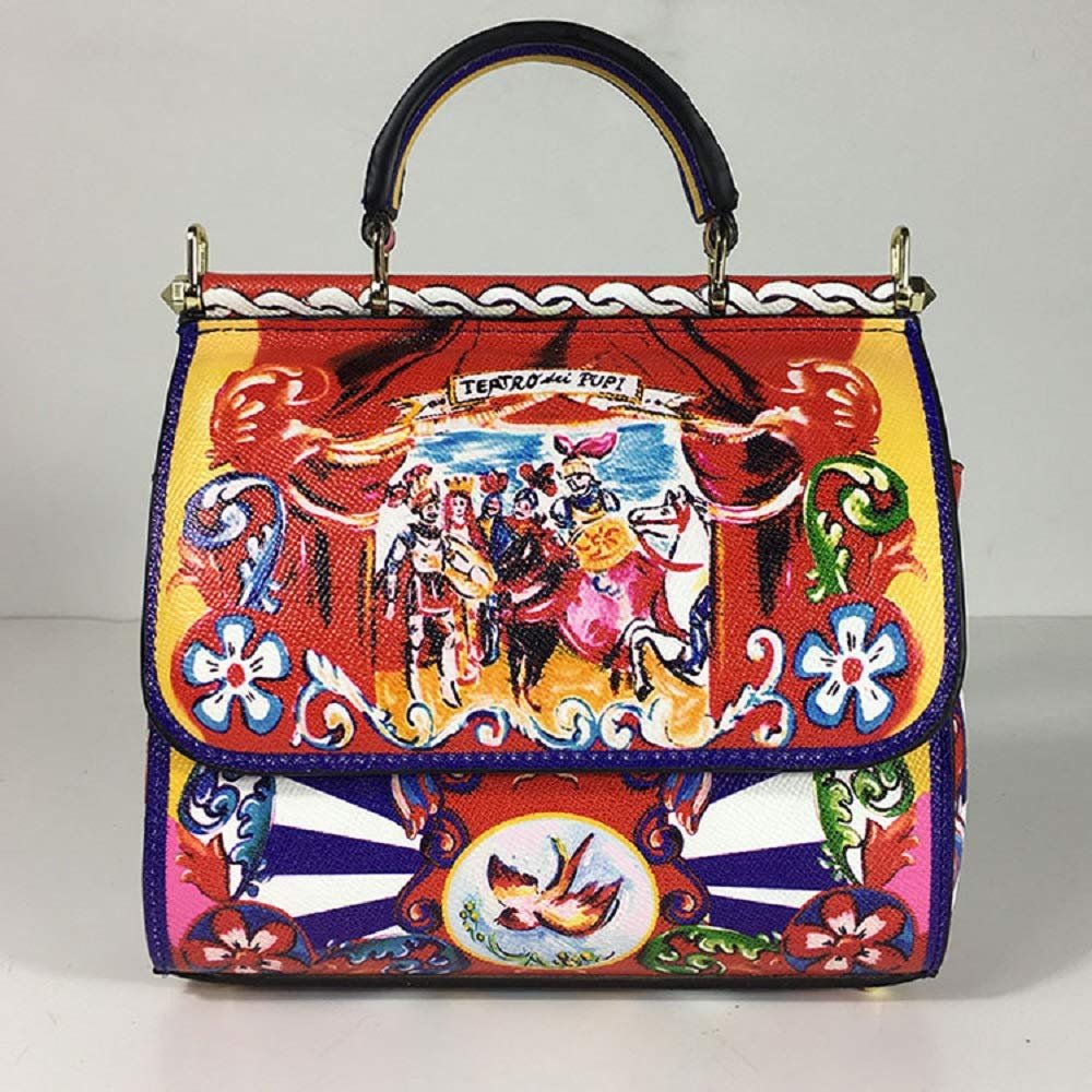 Nal Sur Luxury Italy Brand Ethnic Flower Print Bag Leather Lady Handbag Women's Colorful Shoulder Bag