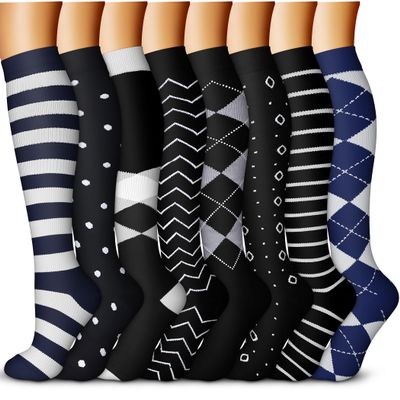QUXIANG Copper Compression Socks for Women & Men Circulation (8 Pairs) - Best for Running Athletic Cycling - 15-20 mmHg (S/M,Multi 06)