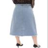 chouyatou Women's Mid-Calf Frayed Raw Hem Front Slit A-Line Midi Denim Jean Skirt (X-Small, Light Blue) view 2