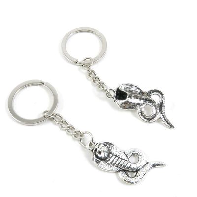 50 PCS Antique Silver Keyrings Keychains Key Ring Chains Tags Clasps M6QN1 Cobra Snake