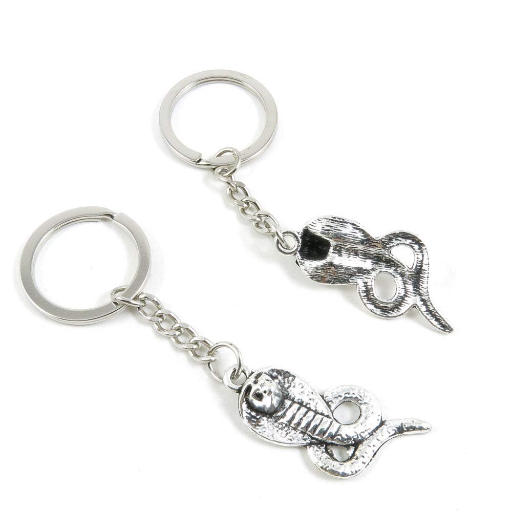 50 PCS Antique Silver Keyrings Keychains Key Ring Chains Tags Clasps M6QN1 Cobra Snake