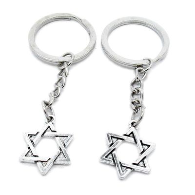 20 Items Metal Keychain Keyring Key Tags Chains Rings Jewelry Bag Charms K3BF2 Star of David