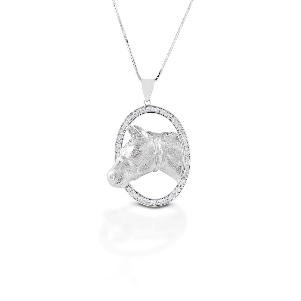 Kelly Herd Oval Halter Horsehead Necklace - Sterling Silver Sterling Silver