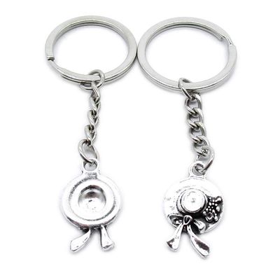 1 Item Metal Keychain Keyring Key Tags Chains Rings Jewelry Bag Charms SX4O9 Lady Straw Hat