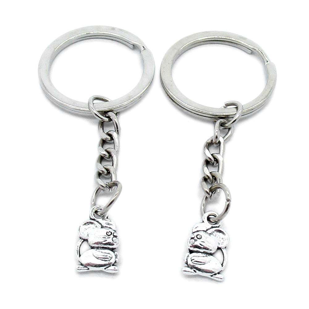 100 Items Metal Keychain Keyring Key Tags Chains Rings Jewelry Bag Charms Z7VA6 Mouse Rat Chinese Zodiac
