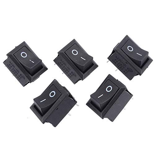 5pcs Mini Boat Rocker Switch 2 Pin SPST On/Off Momentary Off Rocker Switch AC 250V/6A 125V/10A Black 15 * 21mm