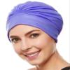 Beemo Swim Caps for Women Swimming Turban Polyester Latex Lined Pleated for Ladies - Purple view 1
