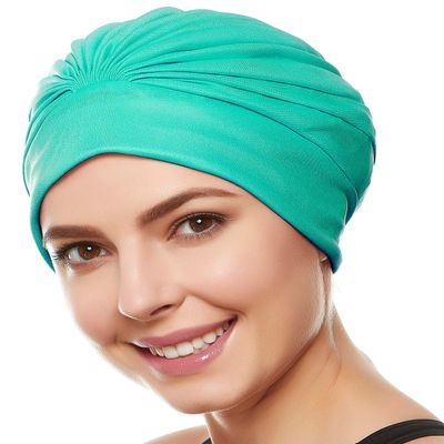 Beemo Swim Caps for Women Swimming Turban Polyester Latex Lined Pleated for Ladies - Green