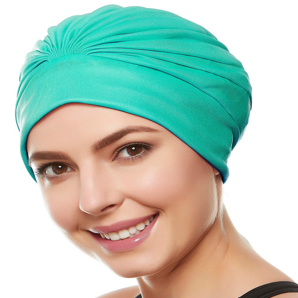 Beemo Swim Caps for Women Swimming Turban Polyester Latex Lined Pleated for Ladies - Green