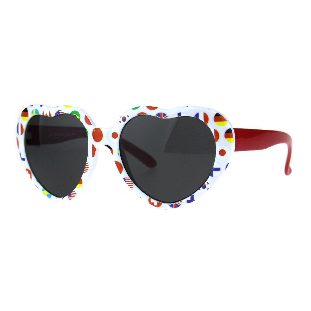 Girls Child Size Heart Shape Cute Plastic Fashion Sunglasses Flag Red
